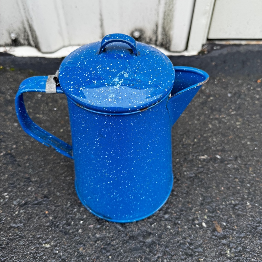 Cinsa Speckled Blue Enamel Campstove Coffee Pot With Lid Country Farmhouse